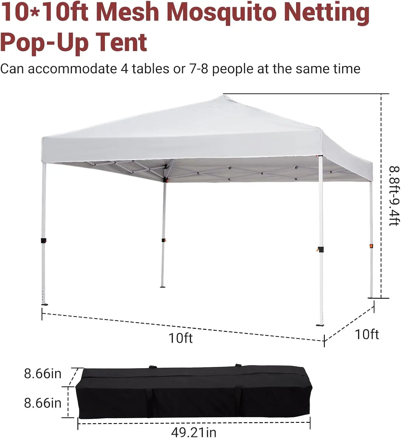 10x10 ft Pop-Up Canopy Tent with Mesh Walls – Waterproof & UV-Block Shade Shelter, Mosquito-Proof for Large Camping, Picnic