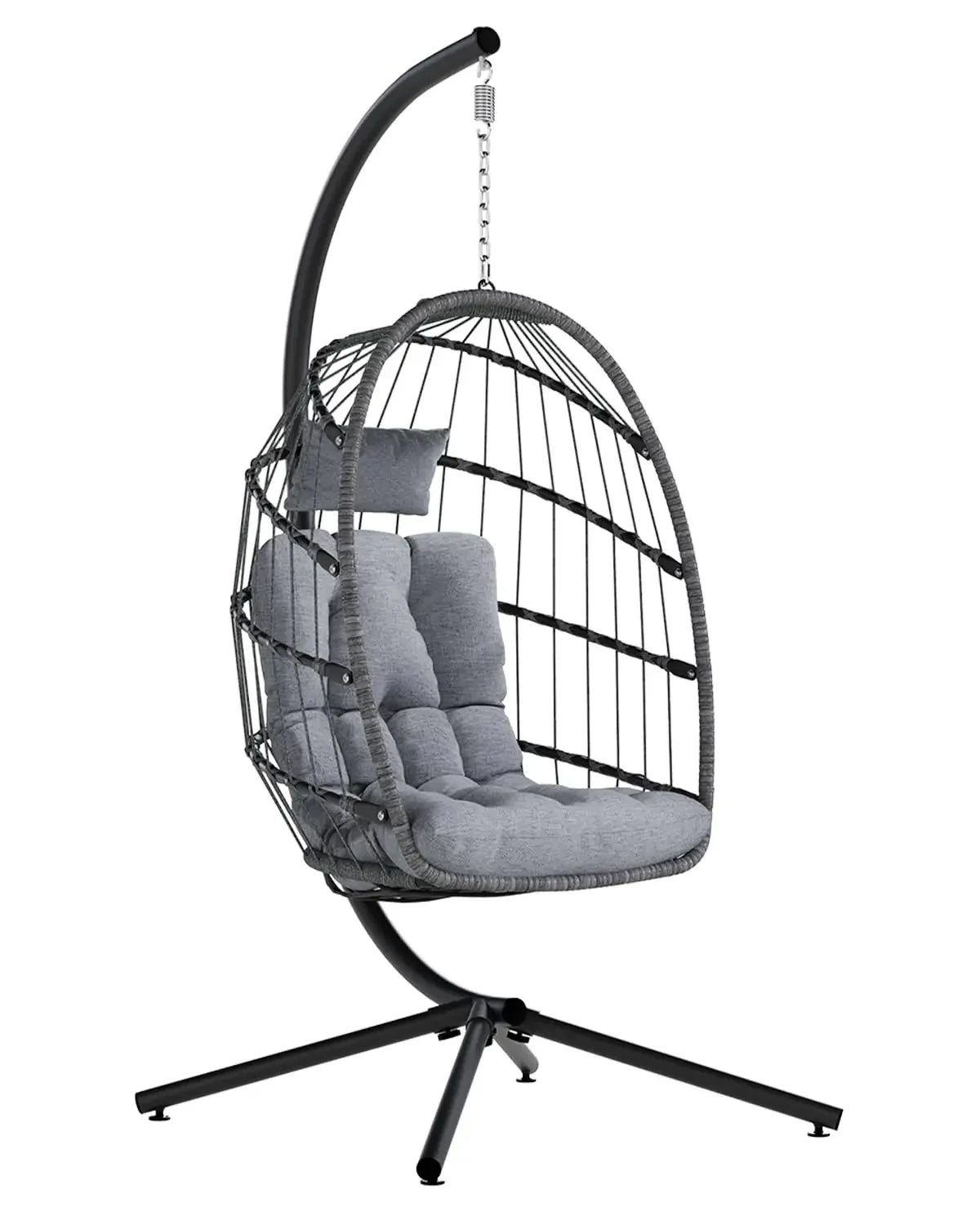 Indoor Outdoor Wicker Egg Chair with Stand Hanging Swing Chair with Cushion 350 Lbs Capacity for Patio Customized
