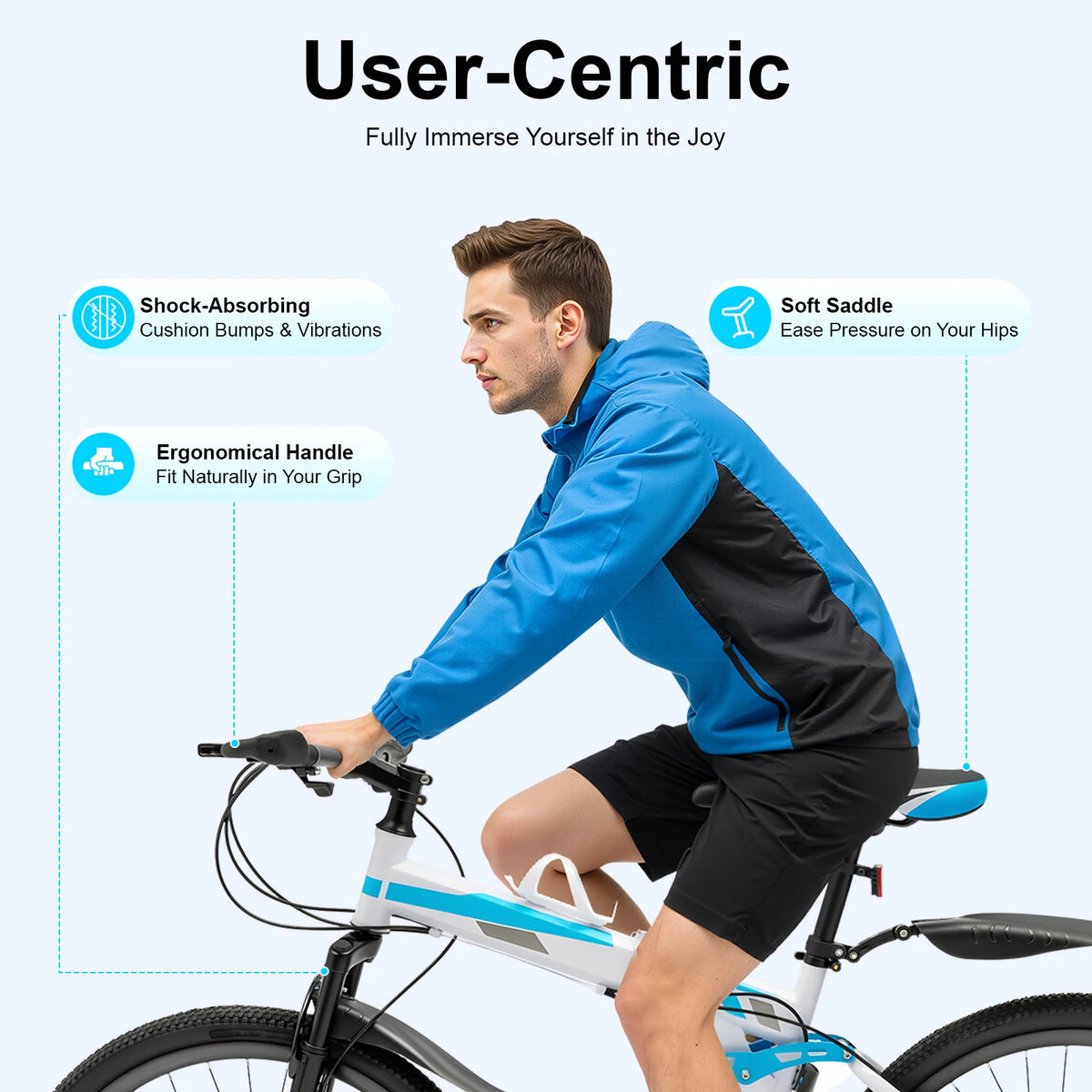 Mountain Bike, Folding Bicycle, Foldable Mountain Bike, 26 Inch 21 Speed High Carbon Steel, Double Disc Brake, Blue White, Easy Assembly, Shock Absorber, Anti-Rust Durable Frame, Outdoor Off-Road Commuter, Compact Storage, Me