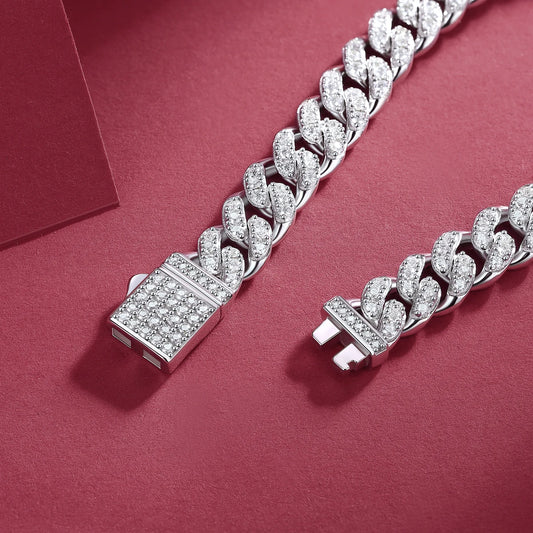 JIU ZUAN S925 Silver Moissanite Light Of Faith LuxuriousBracelet For Men And Women, Cuban Chain,For Engagement, Anniversary