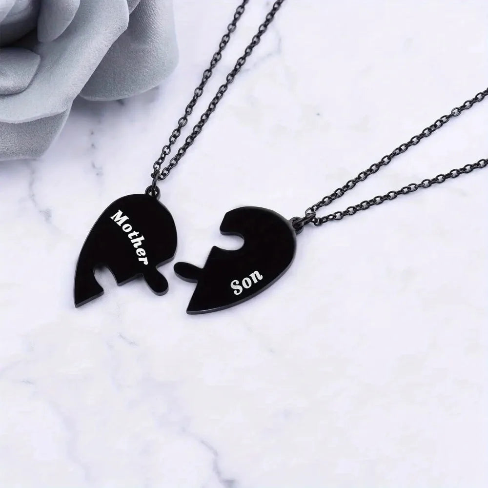 Mother and Son Matching Love Heart Pendant Necklace Set Gifts for Mom from Son Jewelry