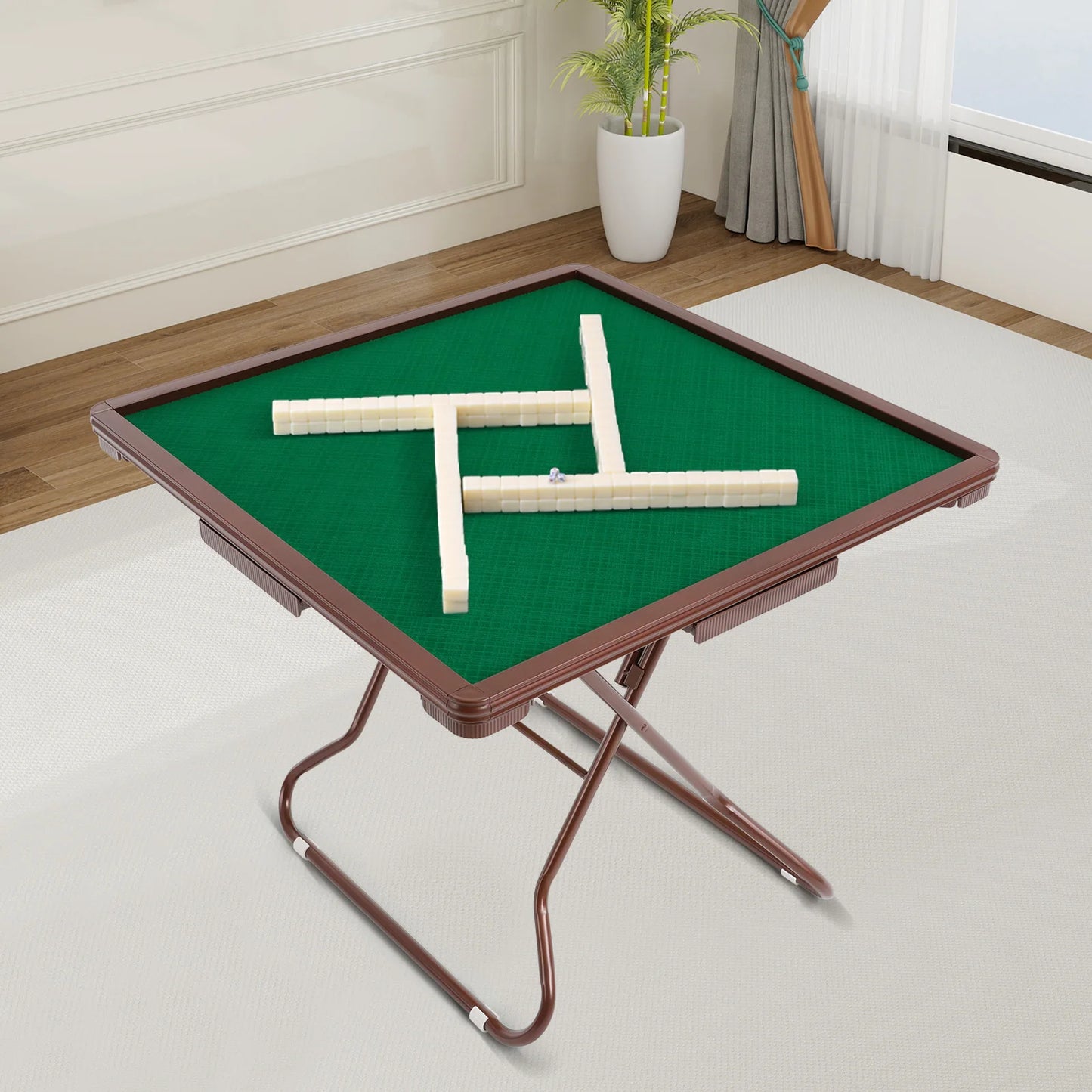 35in Foldable Mahjong Table, Mahjong Table with 4 Cup Holders & 4 Drawers for 4 People, Portable Mahjong Table Bearing 150kg