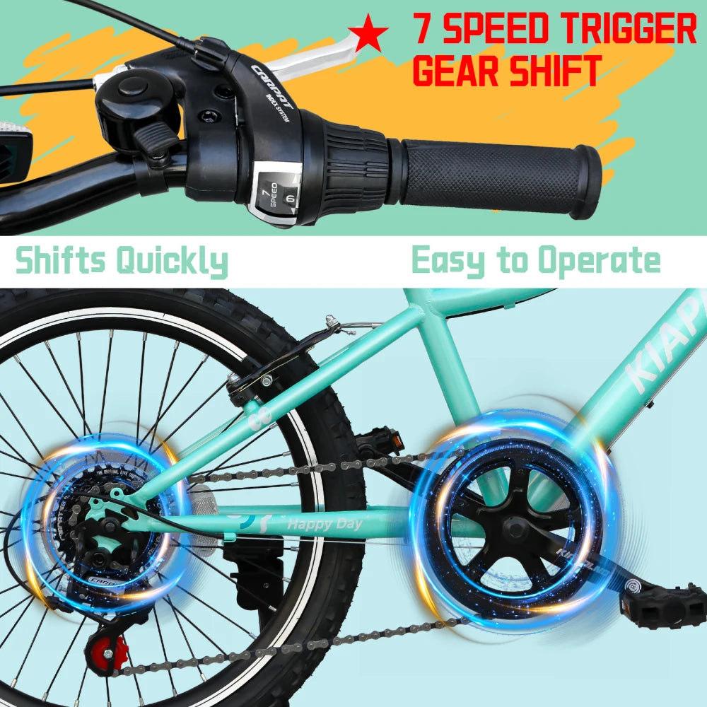 20 Inch Mountain Bike, 7-Speed Adult Dual-Suspension Mountain Bicycle with Sturdy Steel Frame, Excellent Twist Shifting, Dual Handbrake & Adjustable Seat for Men Women