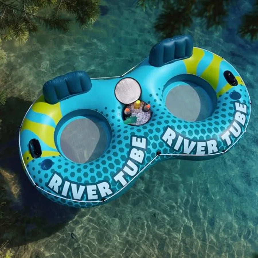 2-Person Inflatable River Tube - Heavy Duty River Run Tubes Pool Lake Floats for Adults Large Floating Raft Lounge Above Water