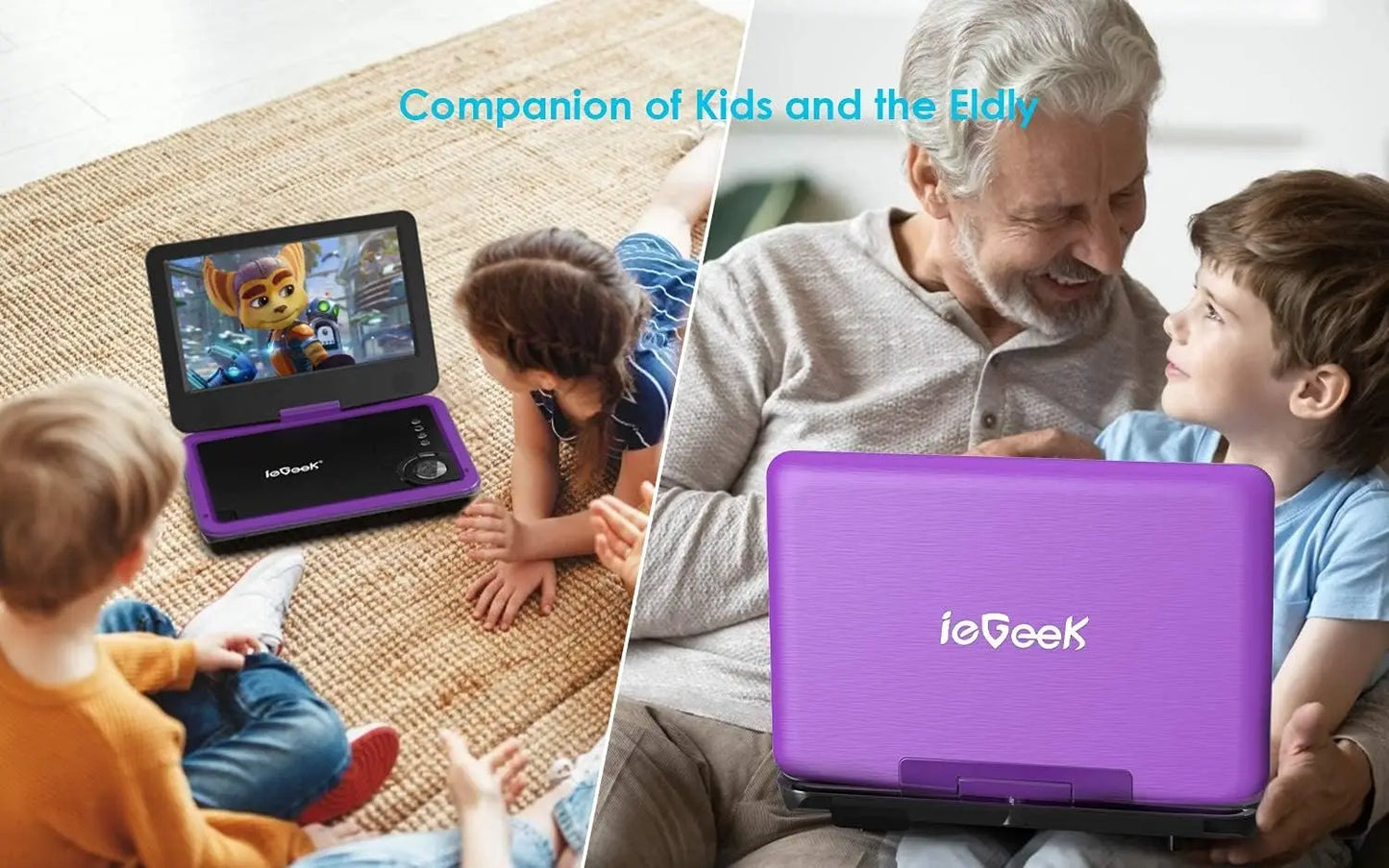ieGeek Portable DVD Player 12.5", with 10.5" HD Swivel Screen, Car Travel DVD Players 5 Hrs Rechargeable Battery