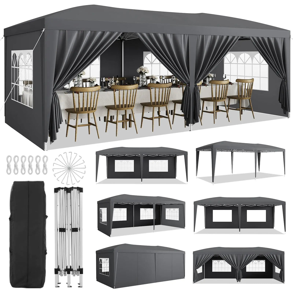 10x20 Commercial Pop Up Canopy Tent Heavy Duty Outdoor Event Shelter With 6 Sidewalls Waterproof Party Gazebo & Carry Bag