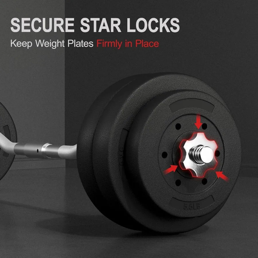 Curl Bar with Weights Adjustable W-Shaped Barbell Home Gym Set