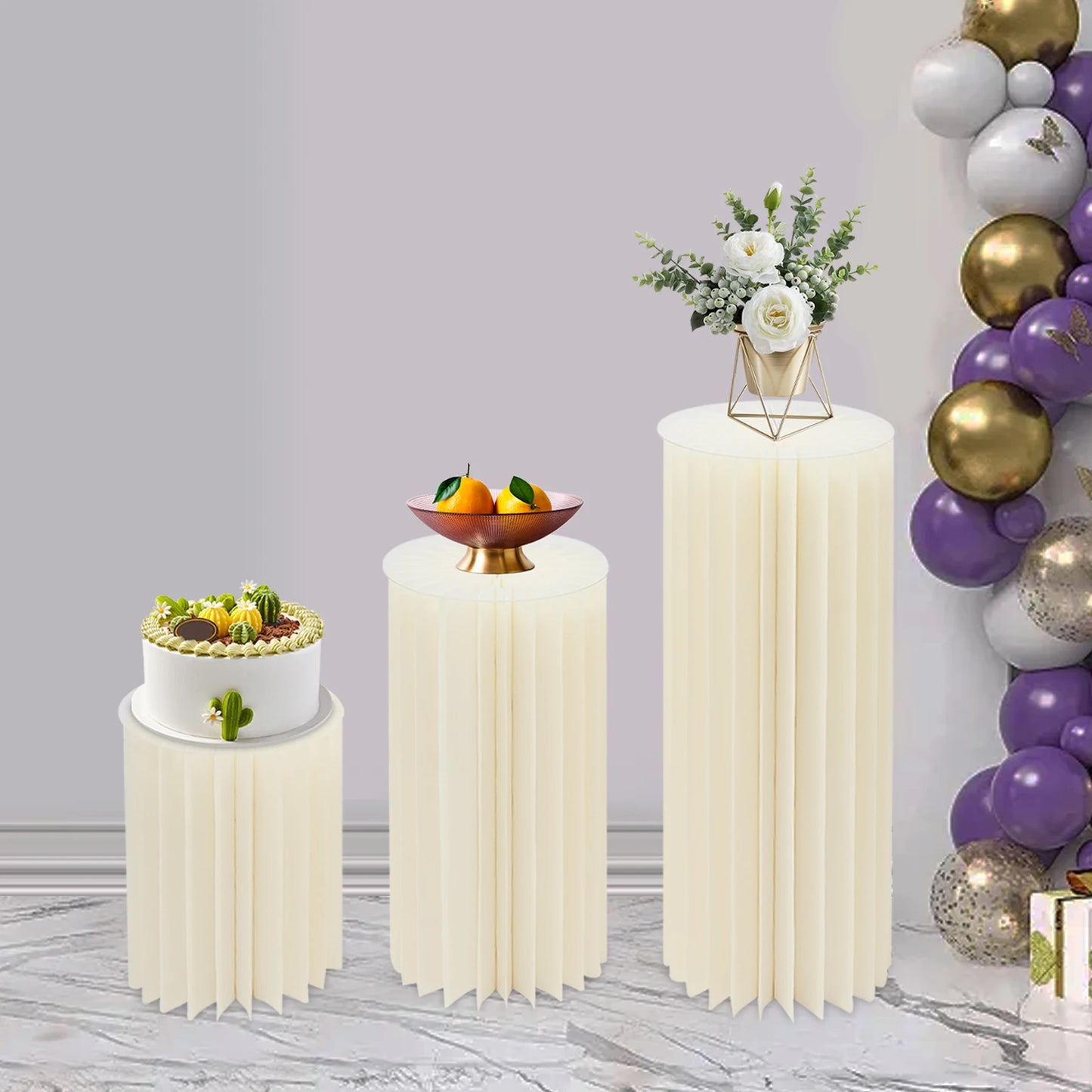 3PCS Wedding Party Flower Stand Cylinder Foldable Cardboard Centerpiece Dessert Table Columns Display Stand 40cm-100cm