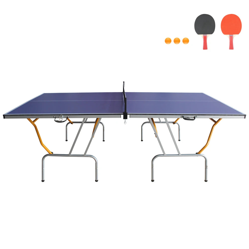 8ft Mid-Size Table Tennis Table Foldable & Portable Ping Pong Table Set for Indoor Games with Net, 2 Table Tennis Paddles