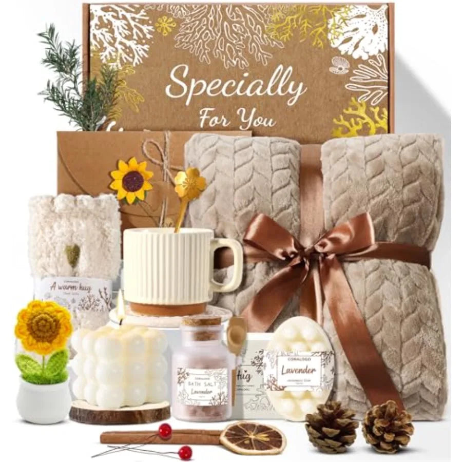 Spa Gift Baskets for Women - Mothers Day Gift Basket Get Well Soon Self Care Relaxing Sunflower Package 11pcs Spa Sets for Wome