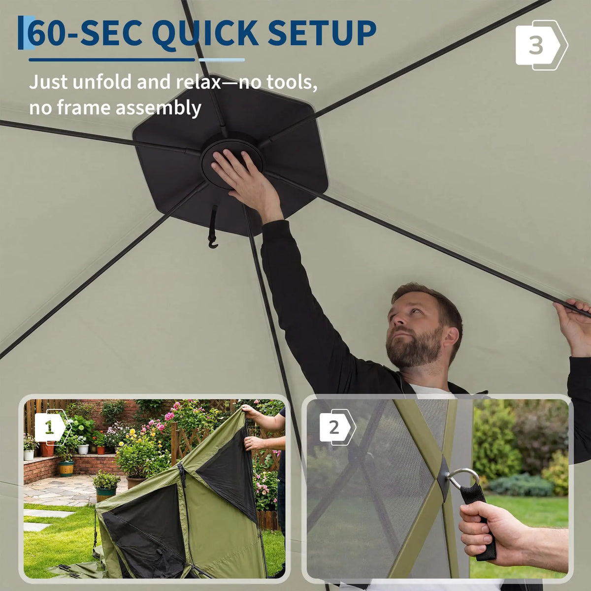 11x11FT Pop Up Gazebo Screen Tent, 6-Sided Mesh Canopy With Removable Wind Walls, One-Push Outdoor Shelter For Camping Party Patio