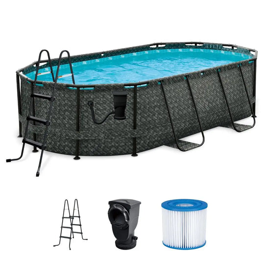 Oval Oasis Designer 1311 x 82 x 39.5 Above Ground Swimming Pool, with FiltraBoost Filter 800 GPH Pump with AutoSkimmer, Ladder
