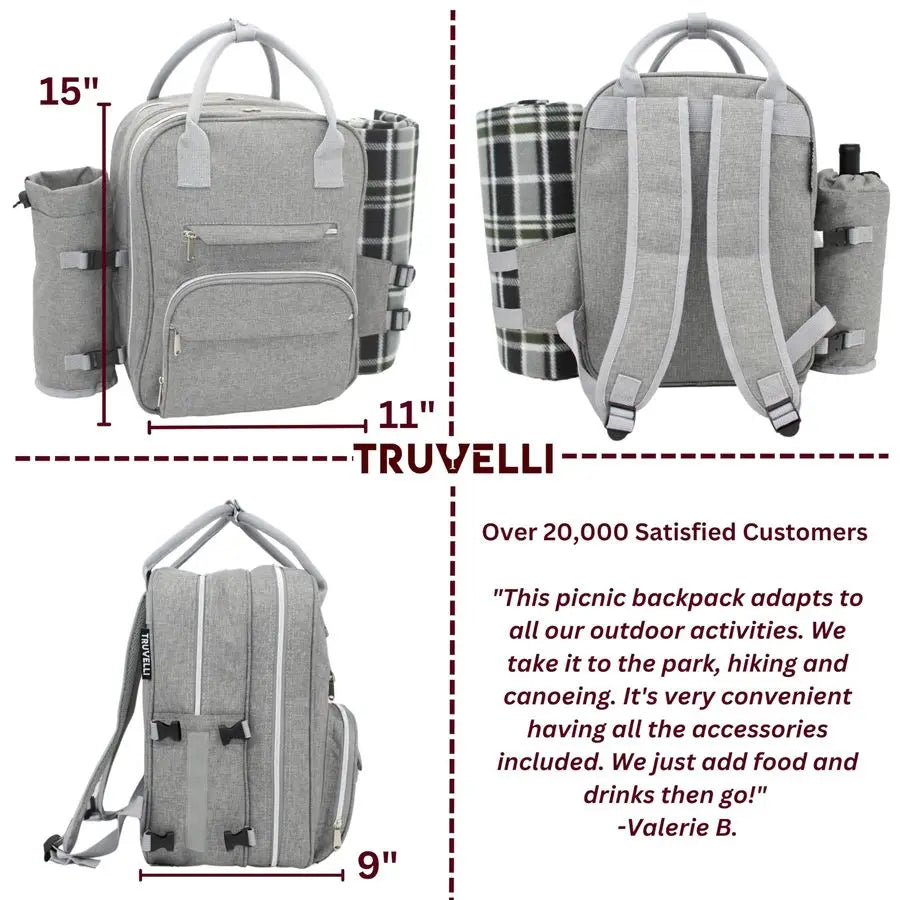 Picnic Backpack for 2 with Blanket 12in1 Insulated Picnic Basket Backpack Set with Wine Holder, Cutlery amp Cheese Board Luxury