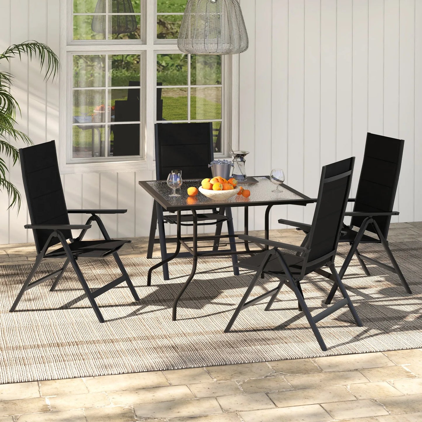 Patio Folding Chair Outdoor Chairs w/ Padded Seat, Adjustable Backrest