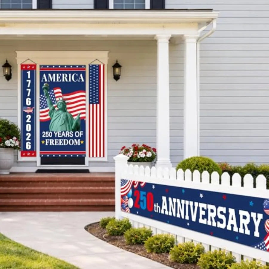 4Pcs 250th Anniversary Door Decorations Patriotic Door Banner Cover 1776-2026 USA Birthday Porch Signs America 250 Anniversary