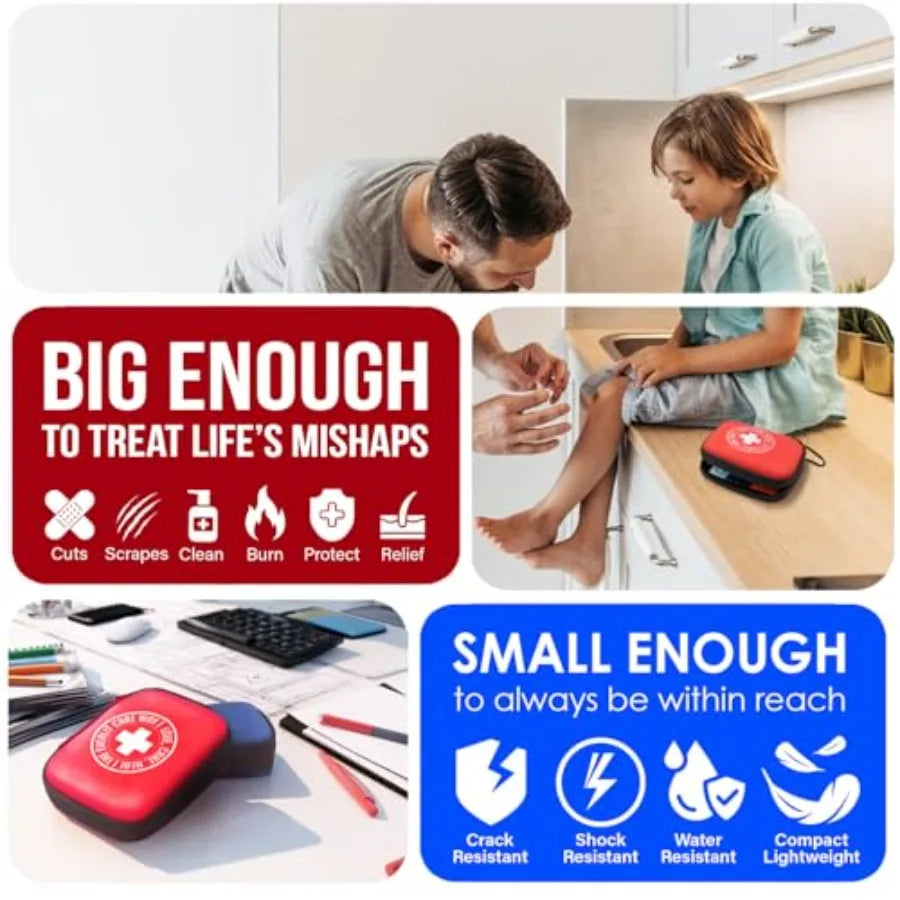 Mini-Aid First Aid Kit Compact and Lightweight Case with Carabiners for Travel Family and Kid Friendly 180 Pcs Wound Care plies
