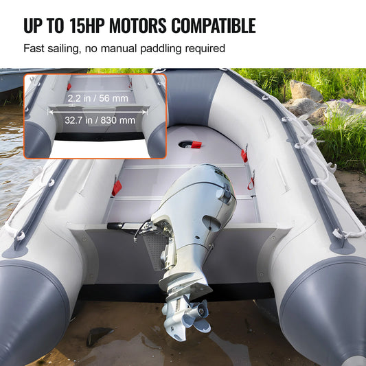 SucceBuy Inflatable Dinghy Boat 6-Person Transom Sport Tender Boat Marine Wood Floor and Adjustable Aluminum Bench Oars Air Pump