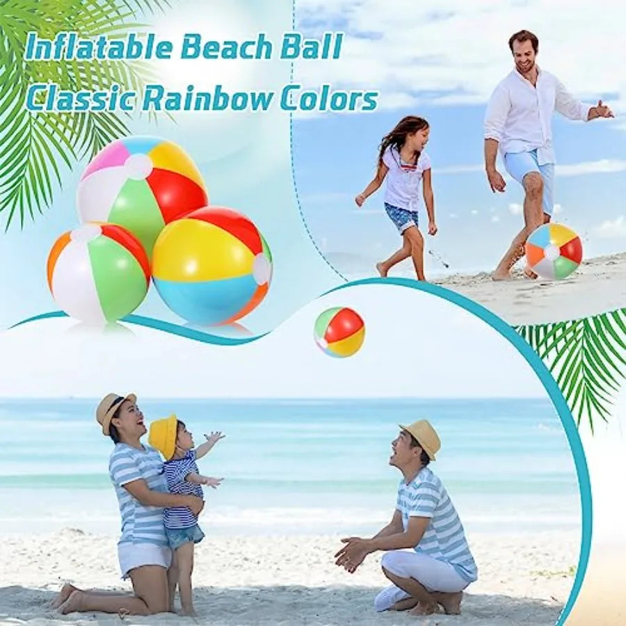 Beach party supplies: inflatable beach balls 10'', 11'', 12.6'',rainbow-colored PVC, lightweight durable, ideal for summer pool