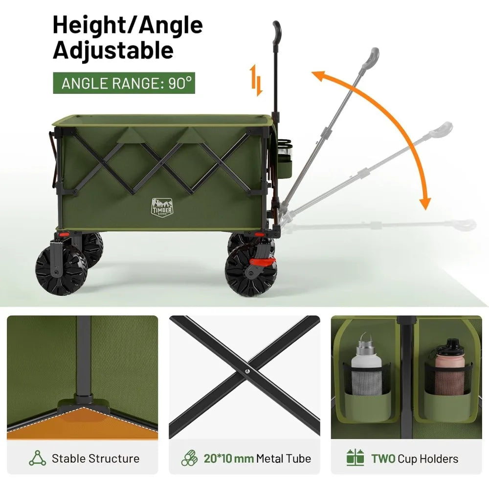 Outdoor Folding Stroller with Brakes and Cup Holders, 500-pound Heavy-duty All-terrain Wheels