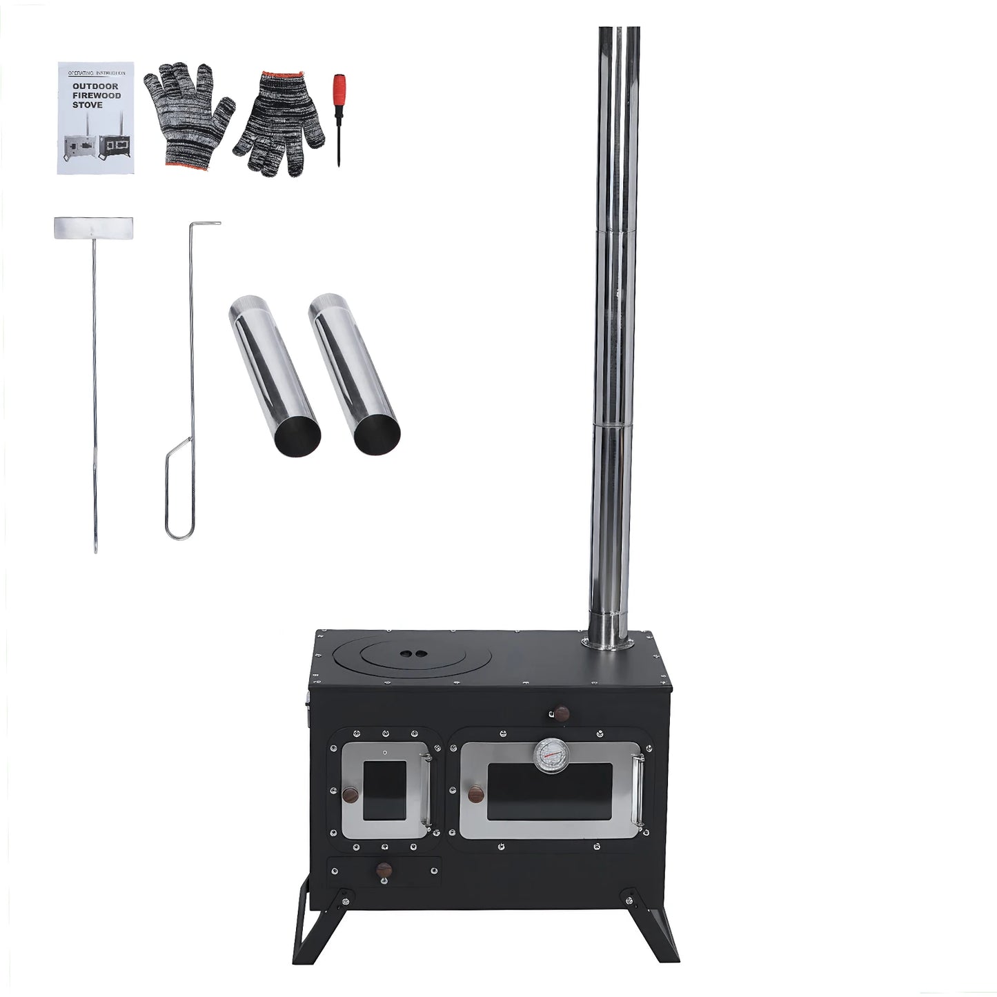 Hot Tent Stove with Chimney Pipe Folding Portable Wood Stove with Oven for Outdoor Heating & Cooking Ice Fishing Hunting