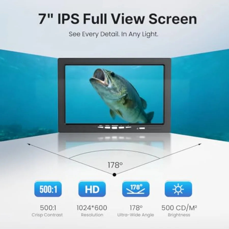Underwater Fishing Camera for Sea Lake Boat Ice Fishing, Portable 1080P Camera with 12 IR Lights, Video Fish Finder, 1024x600 S
