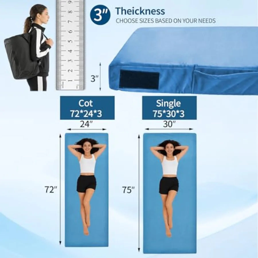 3 Inch Memory Foam Camping Mattress Pad Dual Layer Thick Sleeping Camp Mat for Sleepover Car Tent Portable Roll Up Mattress for