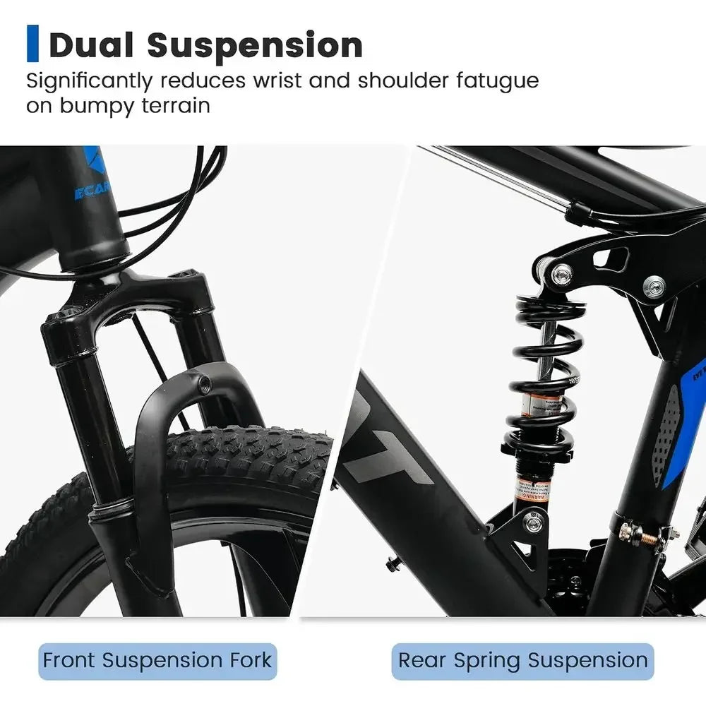 24/26/27.5 Dual Suspension Mountain Bike with 21 Speeds, High-Carbon Steel Frame, Disc/V Brakes for Men