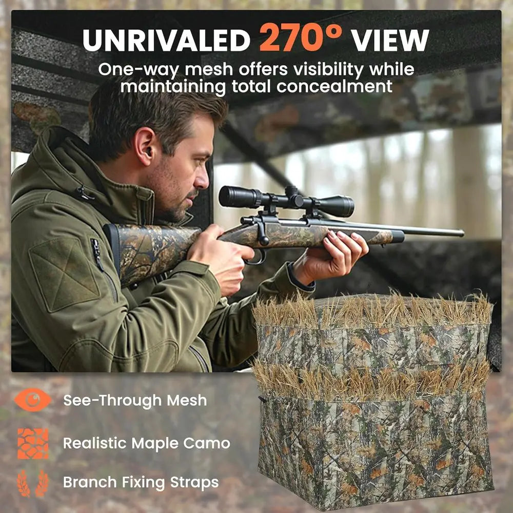 2-Person See-Through Hunting Blind with 270° Panoramic View, Waterproof & Windproof, Camouflage for Deer Hunting