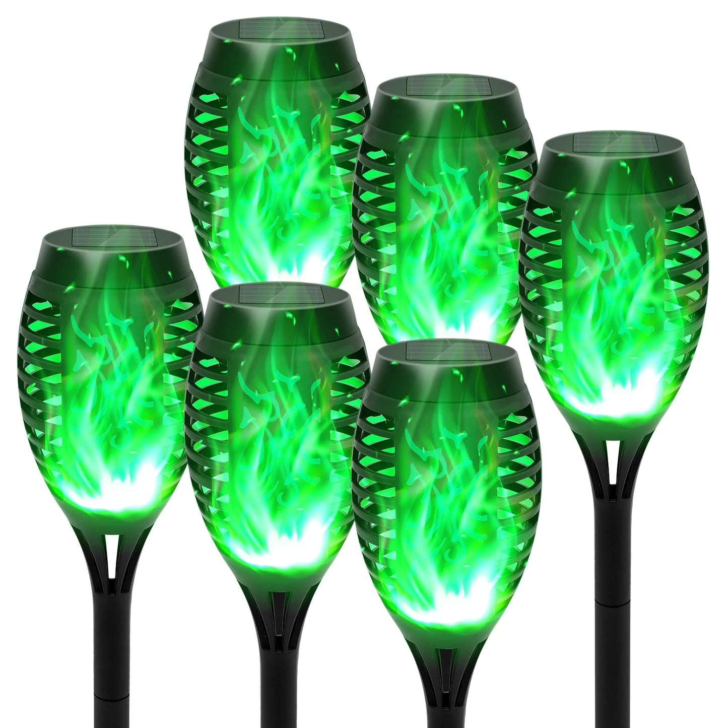 Green Solar Flame Light Outdoor with Flickering Flame Waterproof Lawn Ground Inserted Landscape for Garden Decorations Yard Pati