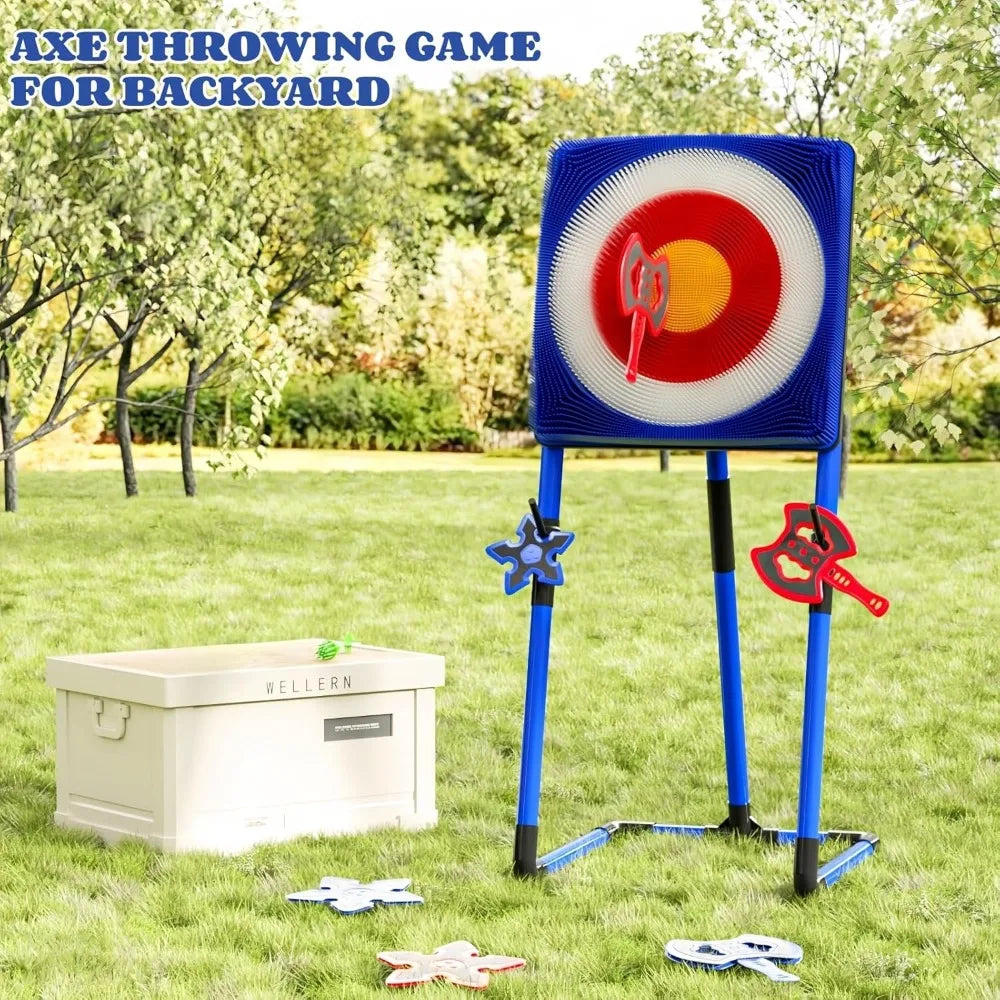 Axe Throwing Bristle Target Set with 4 Axes, 4 Ninja Stars, 4 Darts, Indoor Outdoor Backyard Game