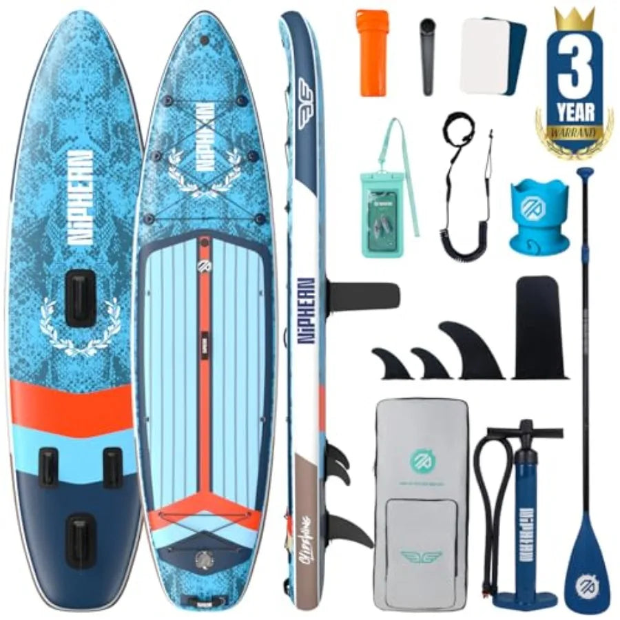 Extra Large Inflatable Paddle Board SUP for Family Use PVC Material Blue/Gray 500lbs Capacity with StabilTrac Fin Non-Slip Deck