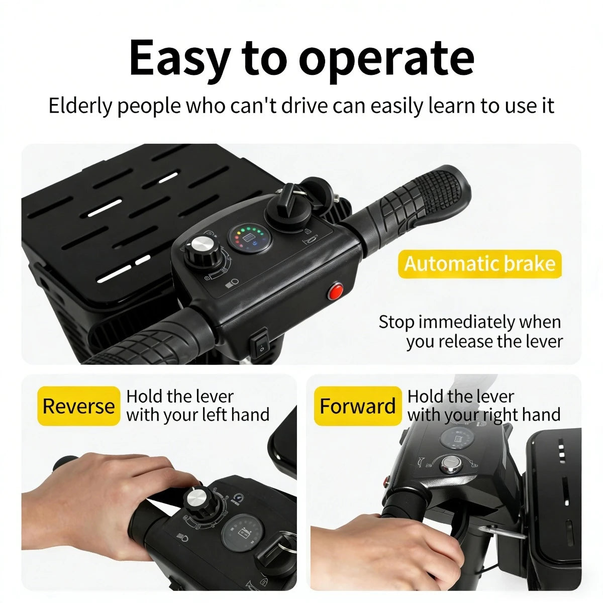 Senior Electric Mobility Scooter, Ergonomic Handle, Electromagnetic Brake, LED Light, Shopping Basket, 120kg Load, Safe Travel