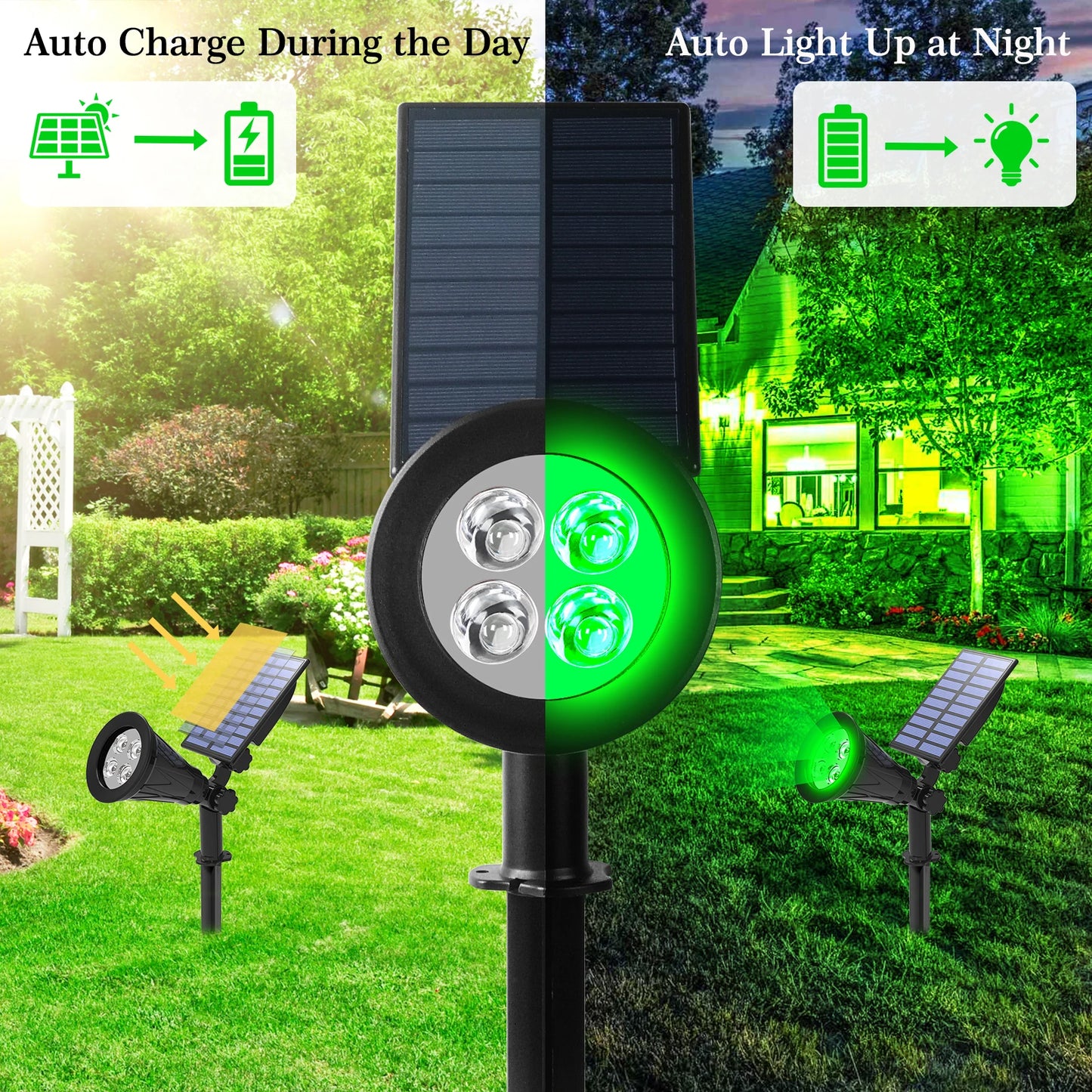 2pcs Green Led Solar Lights Solar Spotlight IP65 Waterproof Solar Wall Light Solar Garden Light Solar Lamp Outdoor