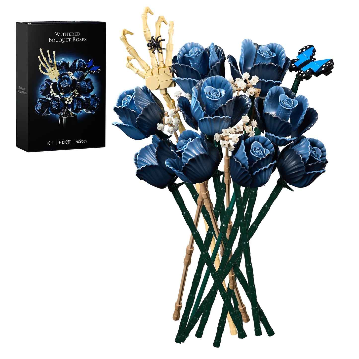 Corpse Bride Bouquet Building Blocks Set Blue Rose Flower Model Room Decoration Home Office Decor Gifts for Mother Day Valentine