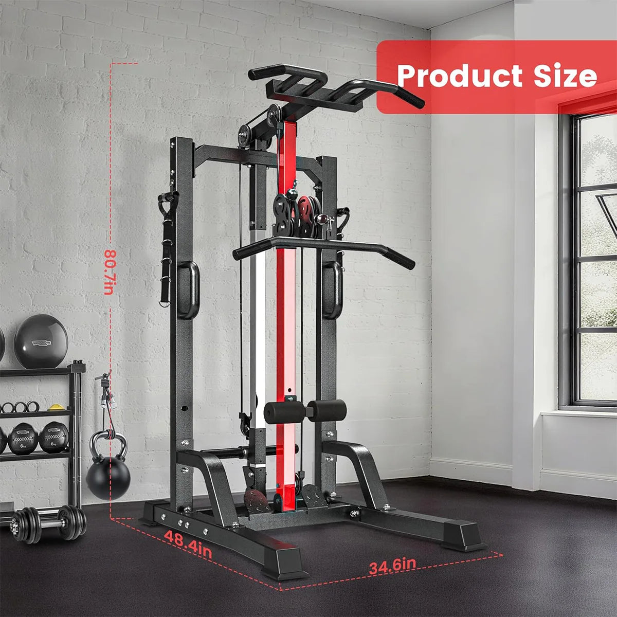 Pooboo Home Gym Machine - High/Low Pulley System for Lat Pulldown, Row&Back Workout, with Leg Support | All-in-One Strength Training Equipment for Home Gym