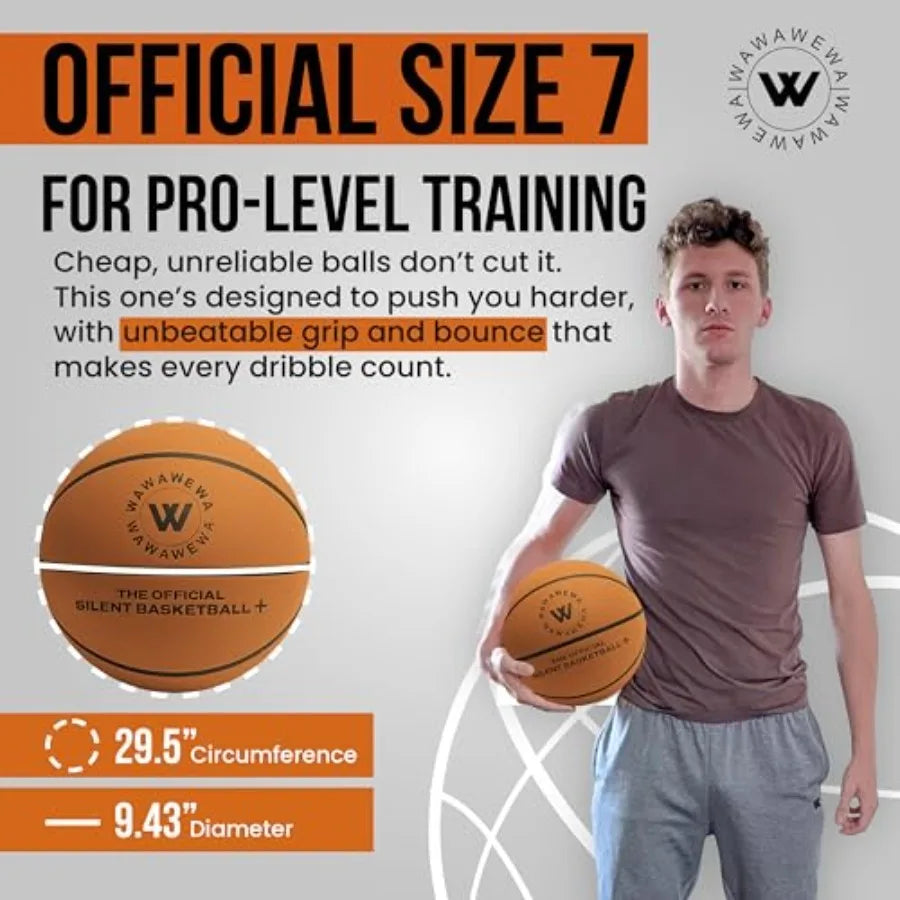 WAWAWEWA The Official Silent Basketball Size 7 29.5" Indoor Basketball for Quiet Dribbling Grooved Airless Indoor Training PU F