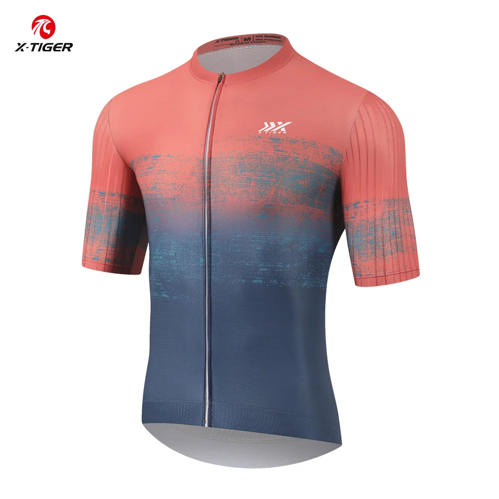 X-TIGER Summer Short Sleeve Cycling Jersey Breathable Quick Dry Bicycle Top with 3 Rear Pockets Anti-slip Hem SBS Zipper for Road MTB Cycling Clothes for Men