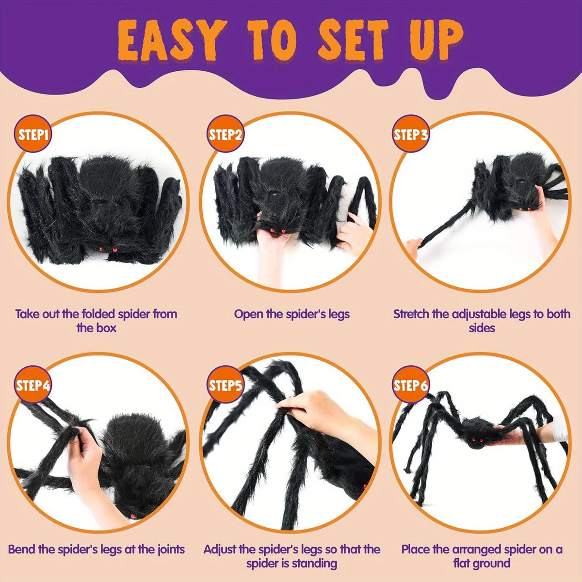 Giant Spider Halloween Outdoor Decorations Scary Large Spider Props for Yard Lawn Halloween Outside Decor and Indoor Party Decor, Black (Standing Height Is 15 Inches)