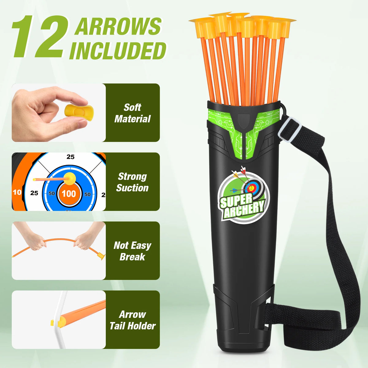 Bow and Arrow Set for Kids with LED Lights-Archery Set with 12 Suction Cup Arrows, Quivers & Standing Target, Outdoor Toys for Kids Boys & Girls Ages 3-12 Years Old