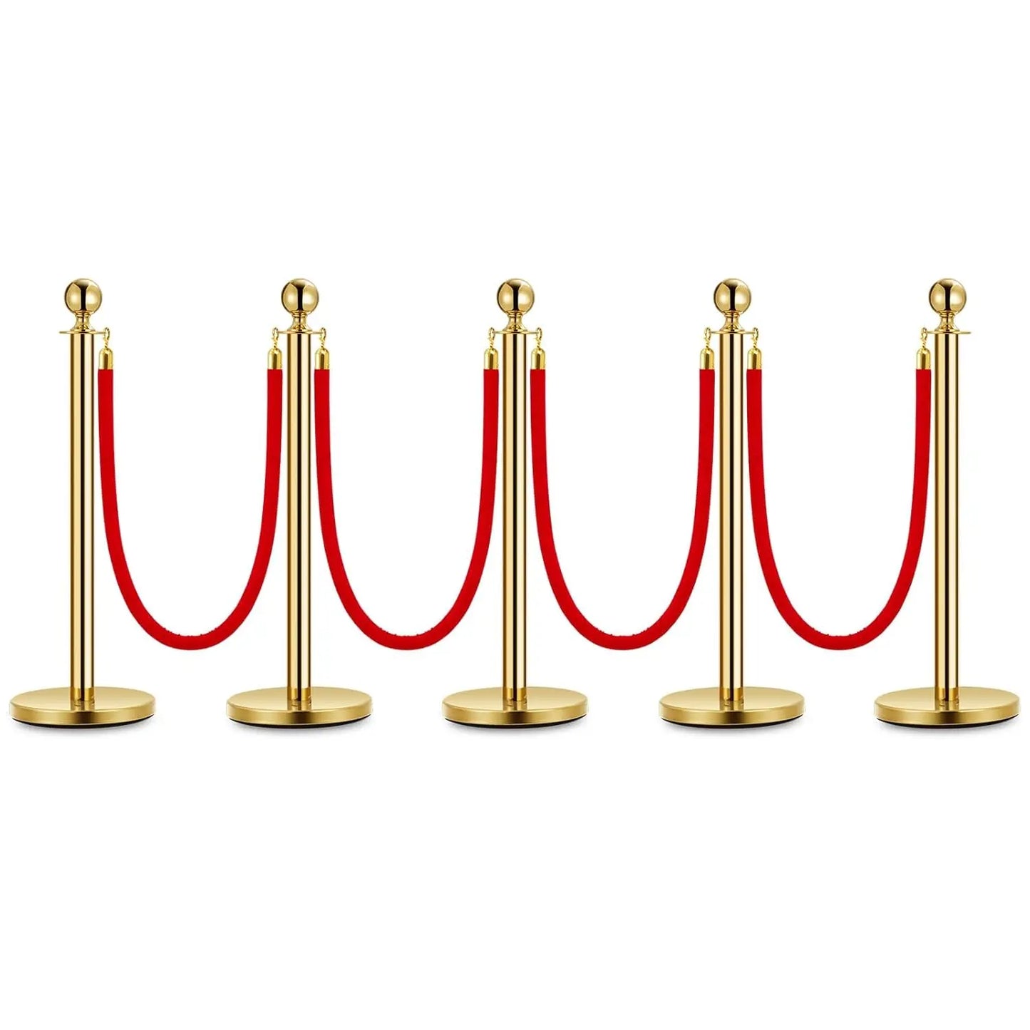 Elegant Gold Stanchion Posts with Luxurious Red Velvet Ropes VIP Queue Poles for Red Carpet Events Weddings and Premieres