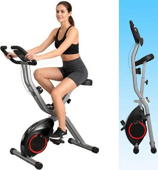 Foldable Indoor Exercise Bike for Small Spaces, 16-Level Magnetic Resistance, 260LBS Capacity, Portable Home Workout