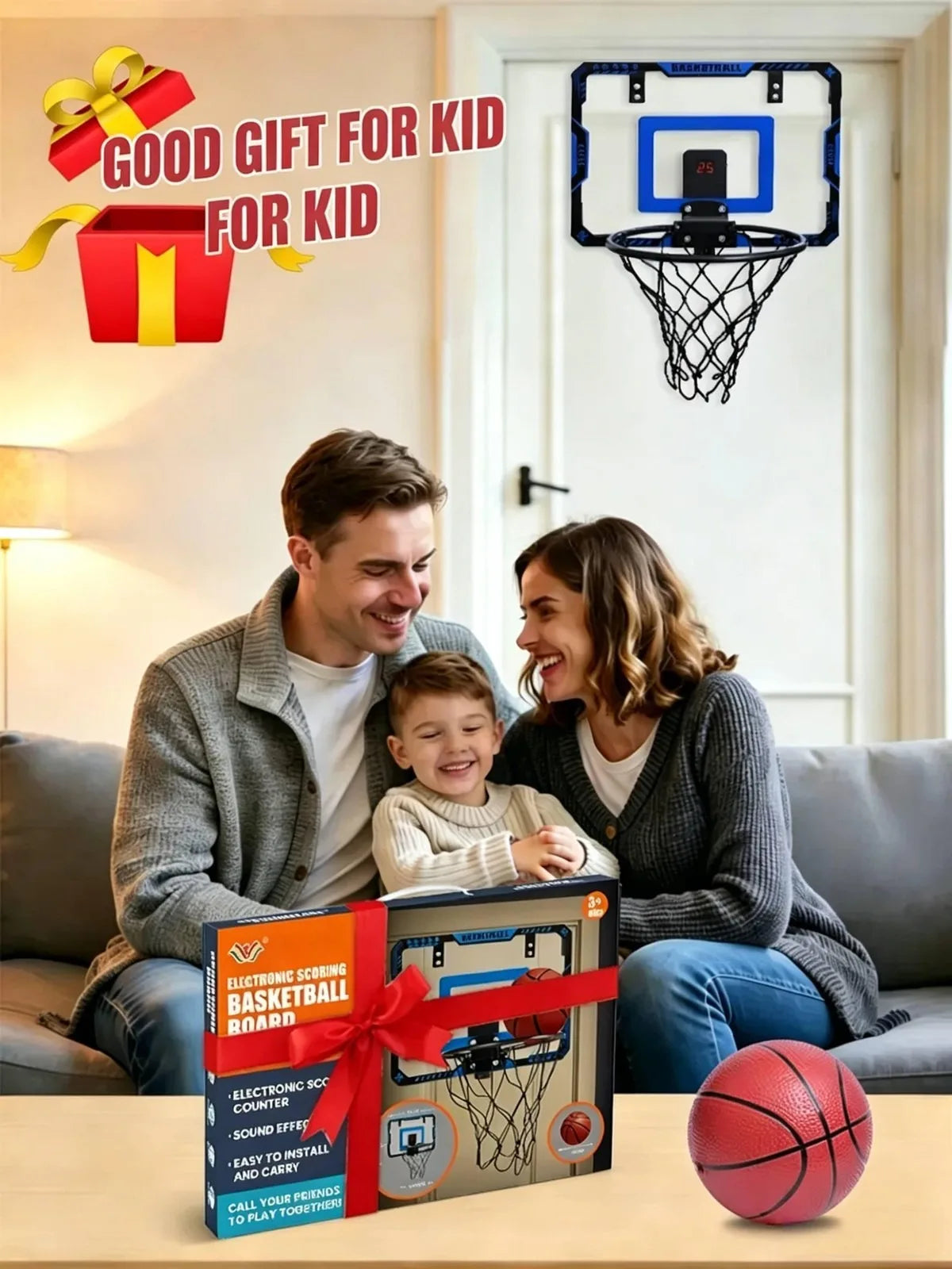 Indoor Mini Basketball Hoop Toy with Electronic Score Counter & Sound Effect, Wall Mount Basketball Board with Mini Ball & Air Pump, High Quality, Kids Sports Game Toy, Perfect Halloween Birthday Holiday Gift for Boys Girls