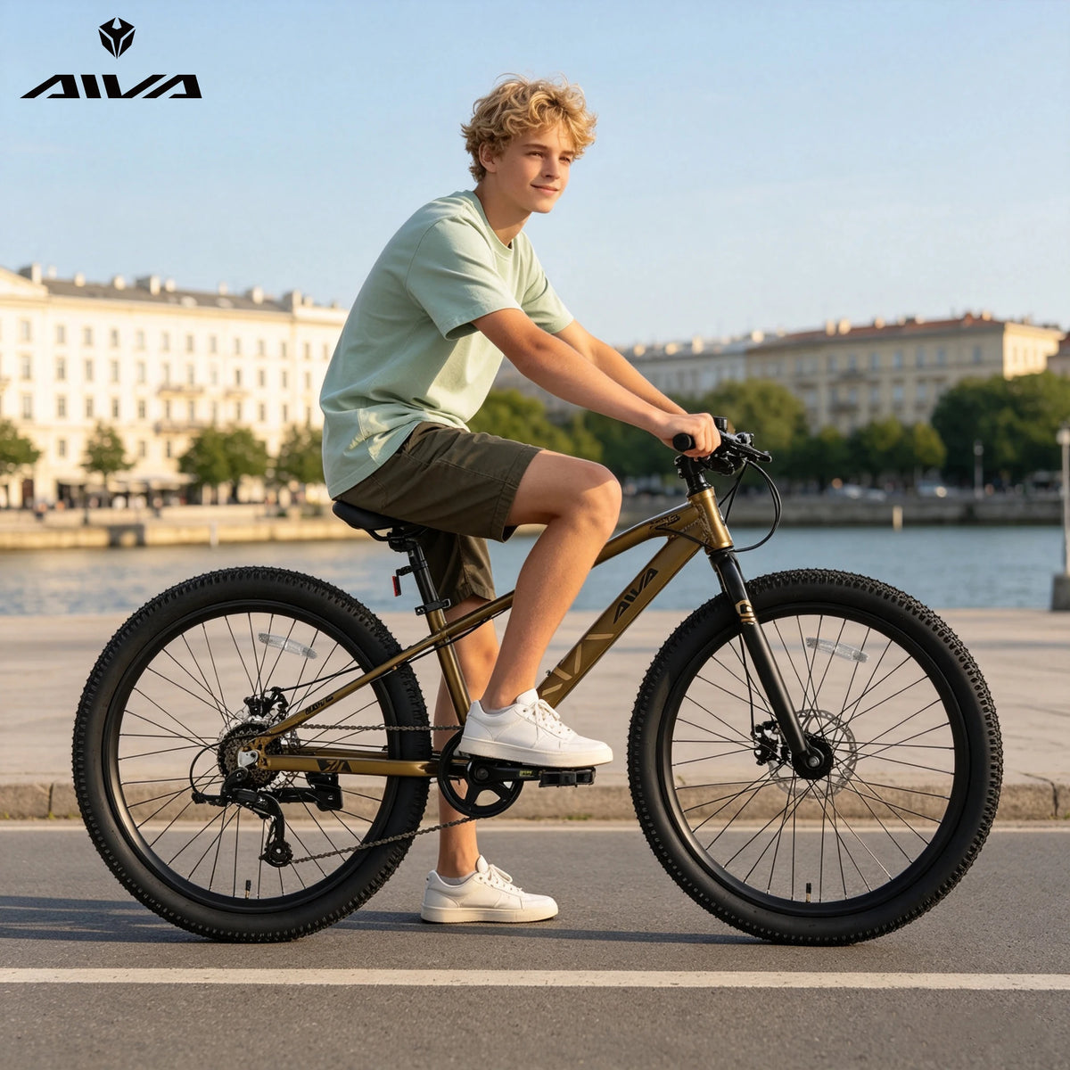 AIVA EXPLOPER24 Hardtail MTB, 7 Speed Mountain Bike, Bicycle for Teenagers and Adults, 24 Inch Wide Tires, Lightweight Aluminum Frame, Front & Rear Disc Brakes