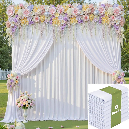 40×10 ft White Backdrop Curtain for Wedding Parties, 8 Panels 5ft x 10ft Height Photo Backdrop Drapes for Parties Birthday Baby