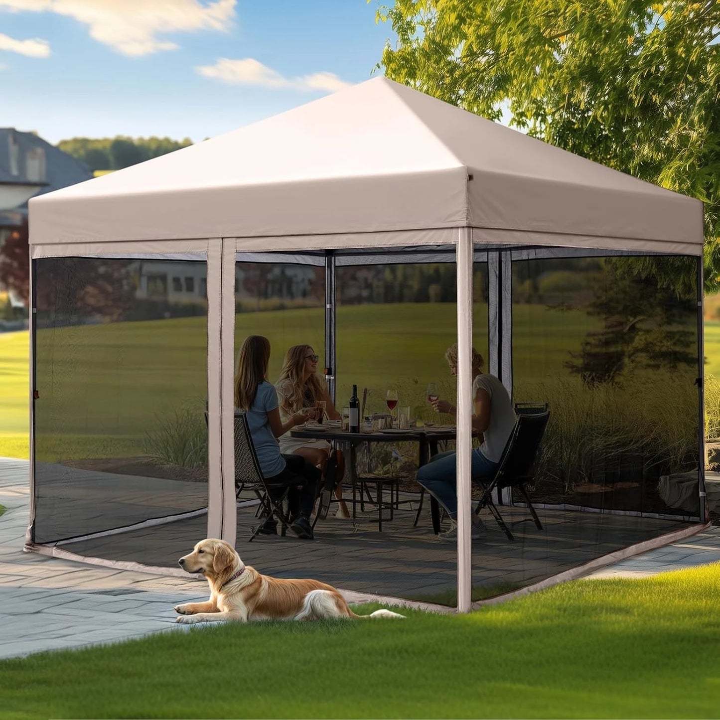8'x8' Pop up Screened Canopy Tent with Mosquito Netting, Portable Easy up Outdoor Screen House Shelter for Patio, Customized