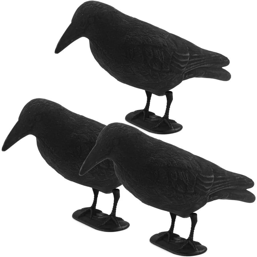 GUGULUZA Crow Decoys Full Body Plastic Crow Decoy for Hunting Black Flocked Crow Decoy w/Feet Stake for Halloween Decor Yard Ga