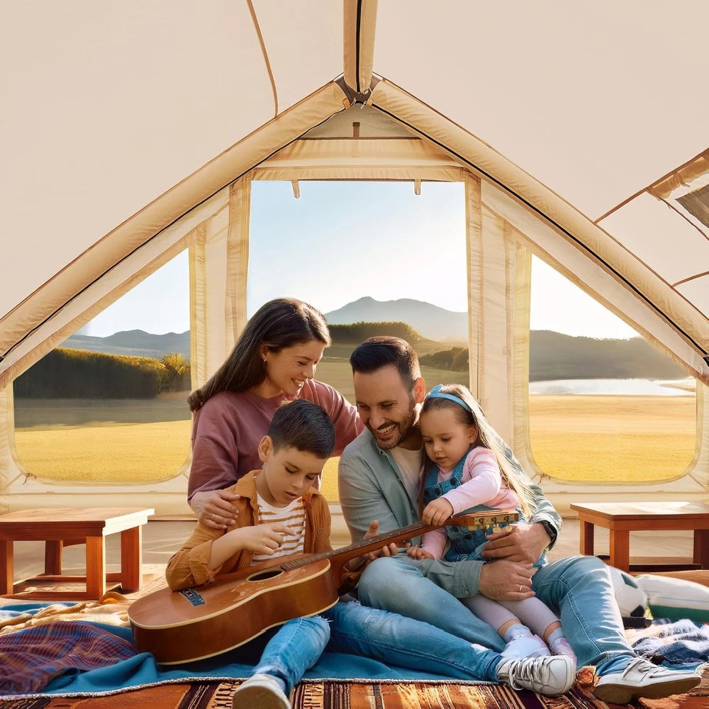 Inflatable Camping Tent with Hand Pump, Easy Setup Waterproof Oxford 4 Season Air Tent for 4/6/8/10/12 Person Glamping