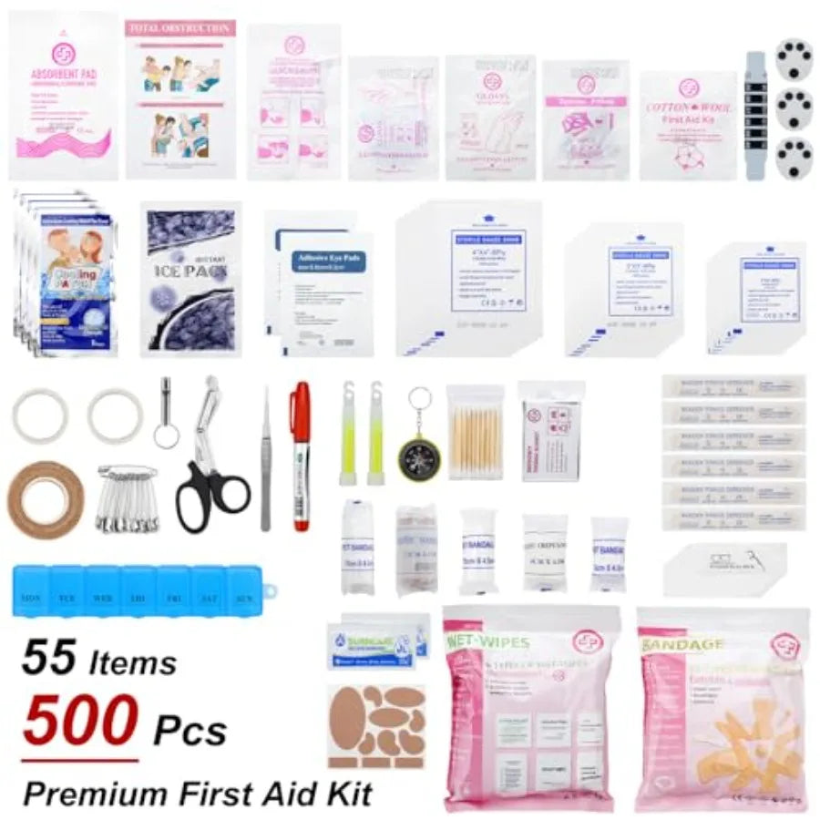 Profional 500 Piece Emergency First Aid Kit for Home, Car, Travel, Camping, Truck, Hiking, Sports, Office, Vehicle and Outdoor