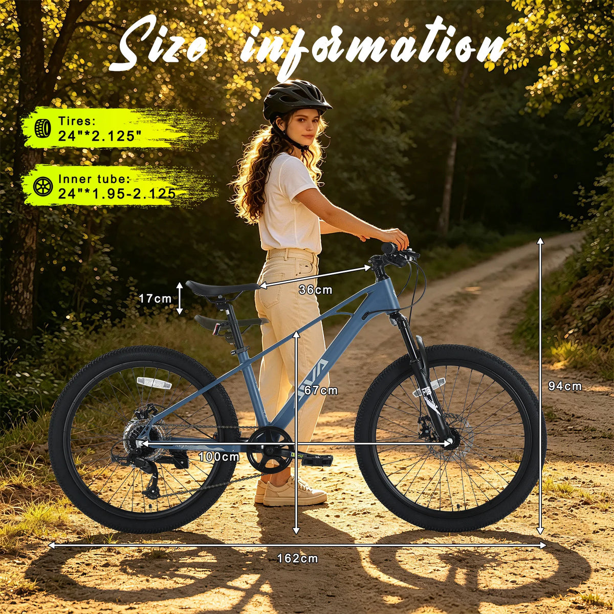 AIVA KNIGHT24 24 Inch Hardtail Mountain Bike, 7-Speed MTB, Bicycle for Teens & Adults, Lightweight Magnesium Frame, Suspension Fork, Front & Rear Disc Brakes