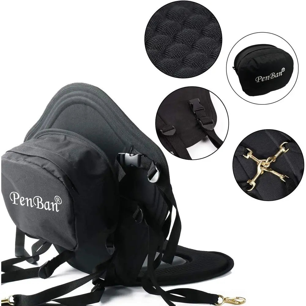 Deluxe Seat Cushion with Storage for Kayaks, SUPs, Canoes, and Fishing Boats, featuring 4 Adjustable Straps